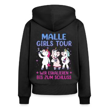 Visite des filles de Malle - Sweat à capuche zippé Premium bio Femme - noir - Dos - Julia (174cm)
