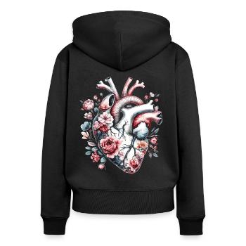 Florales anatomisches Herz - Frauen Premium Bio Zip Hoodie - Schwarz - Hinten - Julia (174cm)