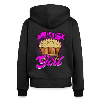 Landwirt Strohballen Heuballen Hay Girl - Frauen Premium Bio Zip Hoodie - Schwarz - Hinten - Julia (174cm)