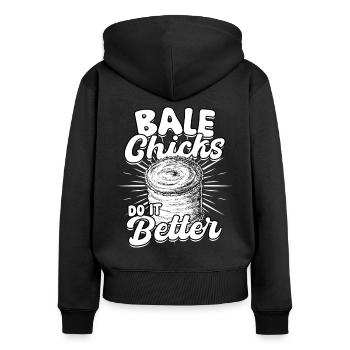 Landwirt Heu Stroh Strohballen Heuballen - Frauen Premium Bio Zip Hoodie - Schwarz - Hinten - Julia (174cm)