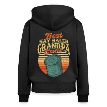Landwirt Heu Stroh Strohballen Heuballen - Frauen Premium Bio Zip Hoodie - Schwarz - Hinten - Julia (174cm)