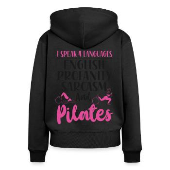 Instructeur de Pilates Professeur Je parle - Sweat à capuche zippé Premium bio Femme - noir - Dos - Julia (174cm)