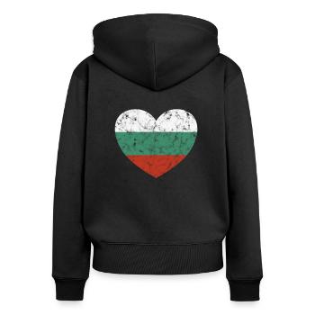 Bulgarien Herz - Frauen Premium Bio Zip Hoodie - Schwarz - Hinten - Julia (174cm)