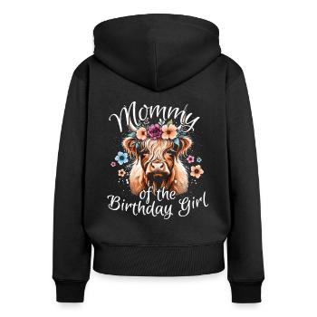 Maman de la fille d’anniversaire - Sweat à capuche zippé Premium bio Femme - noir - Dos - Julia (174cm)