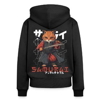 Samurai Cat Kawaii Japanische Ninja Katze - Frauen Premium Bio Zip Hoodie - Schwarz - Hinten - Julia (174cm)