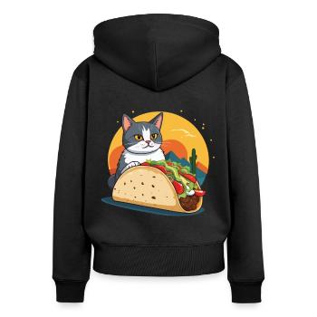 Taco Katze Cinco De Mayo Lustiges Aesthetic Design - Frauen Premium Bio Zip Hoodie - Schwarz - Hinten - Julia (174cm)