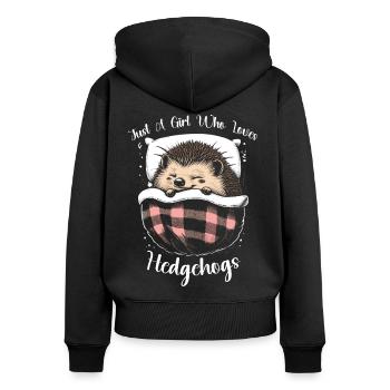 Juste une fille qui aime les hérissons - Sweat à capuche zippé Premium bio Femme - noir - Dos - Julia (174cm)