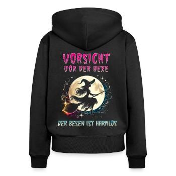 Beware of the witch of brooms is harmless - Women's Premium Organic Zip Hoodie - black - Back - Julia (174cm)
