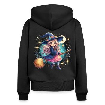 Süße Hexe Zauberstab Hexenbesen - Frauen Premium Bio Zip Hoodie - Schwarz - Hinten - Julia (174cm)