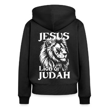Jesus Christus Löwe von Judah Christ Lion de Juda - Sweat à capuche zippé Premium bio Femme - noir - Dos - Julia (174cm)