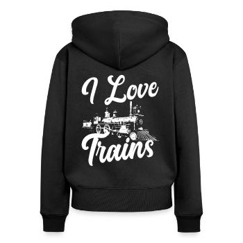 I Love Train Trains Hobby Train Spotter - Women's Premium Organic Zip Hoodie - black - Back - Julia (174cm)