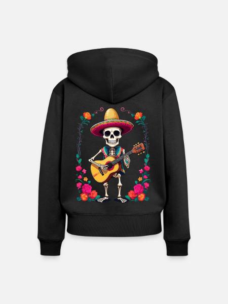 Mexikanischer Mariachi Skelett Gitarrist - Frauen Premium Bio Zip Hoodie - Schwarz