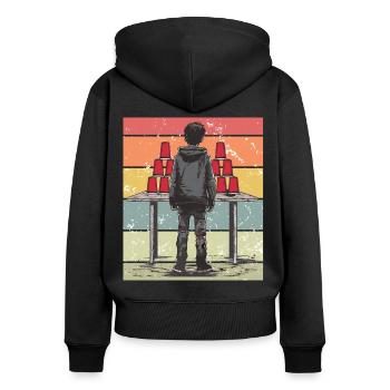 Empilage de gobelets Speed Stacker - Sweat à capuche zippé Premium bio Femme - noir - Dos - Julia (174cm)