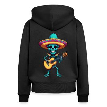 Mexican Mariachi Skeleton Guitarist Fiesta - Women's Premium Organic Zip Hoodie - black - Back - Julia (174cm)