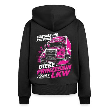Vergiss die Kutsche diese Prizessin fährt LKW - Frauen Premium Bio Zip Hoodie - Schwarz - Hinten - Julia (174cm)