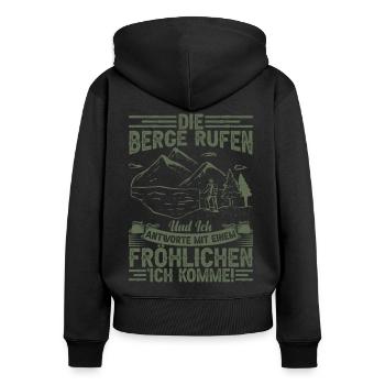 Trekking Bergsteigen Outdoor Berge Wandern - Frauen Premium Bio Zip Hoodie - Schwarz - Hinten - Julia (174cm)