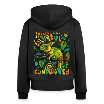 Chemise caméléon unique : Afficher la couleur - Sweat à capuche zippé Premium bio Femme - noir - Dos - Julia (174cm)