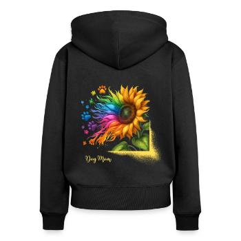 Dog Mom Hund Muttertag Regenbogen Sonnenblume Wau - Frauen Premium Bio Zip Hoodie - Schwarz - Hinten - Julia (174cm)