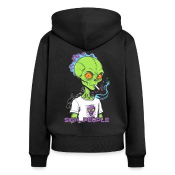 Lustiger Außerirdischer Spruch Zigarettenrauch - Frauen Premium Bio Zip Hoodie - Schwarz - Hinten - Julia (174cm)