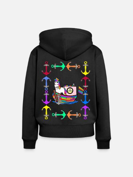 Regenbogen Einhörner Regenbogenfahne LGBT - Frauen Premium Bio Zip Hoodie - Schwarz