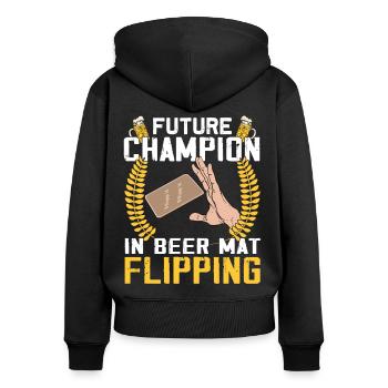 Sous-verres Flip Game bière - Sweat à capuche zippé Premium bio Femme - noir - Dos - Julia (174cm)