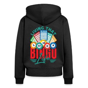 Joueur de bingo vivant ce bingo - Sweat à capuche zippé Premium bio Femme - noir - Dos - Julia (174cm)