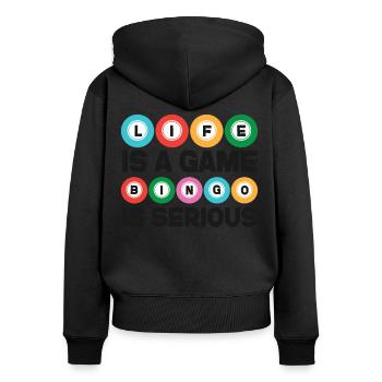 La vie d’un joueur de bingo est un jeu de bingo - Sweat à capuche zippé Premium bio Femme - noir - Dos - Julia (174cm)