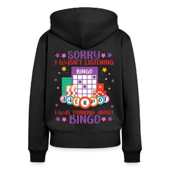 Bingo Player Sorry I Wasn't - Frauen Premium Bio Zip Hoodie - Schwarz - Hinten - Julia (174cm)