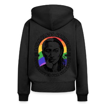 LGBTQIA+ Diversity Celebrated: Unique T-Shirt - Women's Premium Organic Zip Hoodie - black - Back - Julia (174cm)
