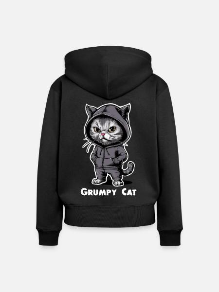 Ärgerliche Böse Katze - Frauen Premium Bio Zip Hoodie - Schwarz