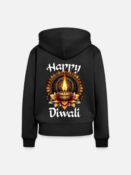 Happy Diwali - Frauen Premium Bio Zip Hoodie - Schwarz