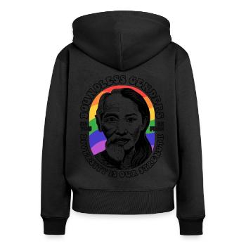 Fiers de la diversité : notre chemise LGBTQIA+ - Sweat à capuche zippé Premium bio Femme - noir - Dos - Julia (174cm)