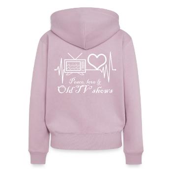 Années 80 Rétro TV Télévision Années 90 - Sweat à capuche zippé Premium bio Femme - rose poudré - Dos - Julia (174cm)