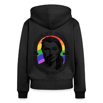 LGBTQ Shirt: Diversity is our strength - Women's Premium Organic Zip Hoodie - black - Back - Julia (174cm)