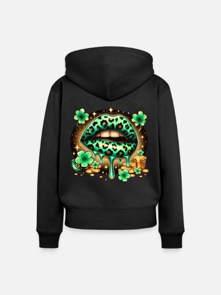 Irish Lips St Patricks Day - Frauen Premium Bio Zip Hoodie - Schwarz