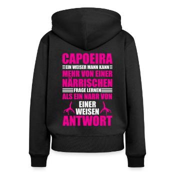 Capoeira and wise answers - Women's Premium Organic Zip Hoodie - black - Back - Julia (174cm)