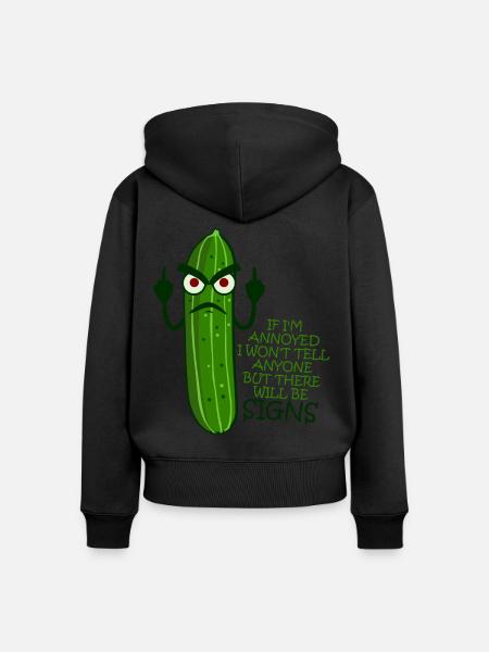 Grumpy Cucumber Middle Finger - Frauen Premium Bio Zip Hoodie - Schwarz