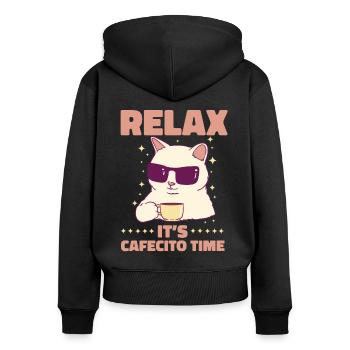 Cafecito Lover Drinking Cafecito Mix Cuban Coffee - Women's Premium Organic Zip Hoodie - black - Back - Julia (174cm)