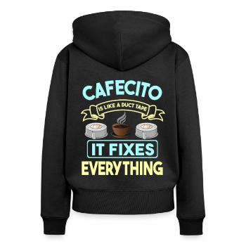 Cafecito Lover Drinking Cafecito Mix Cuban Coffee - Women's Premium Organic Zip Hoodie - black - Back - Julia (174cm)