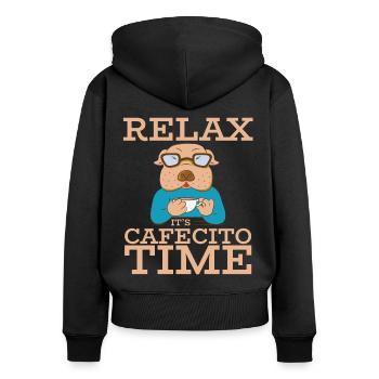 Cafecito Lover Drinking Cafecito Mix Cuban Coffee - Women's Premium Organic Zip Hoodie - black - Back - Julia (174cm)
