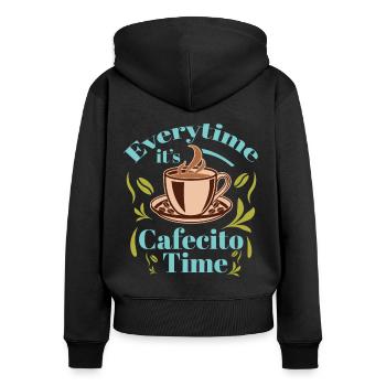 Cafecito Lover Drinking Cafecito Mix Cuban Coffee - Women's Premium Organic Zip Hoodie - black - Back - Julia (174cm)