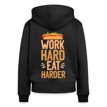 Hot Dog Adulte Travailler dur Manger plus fort - Sweat à capuche zippé Premium bio Femme - noir - Dos - Julia (174cm)