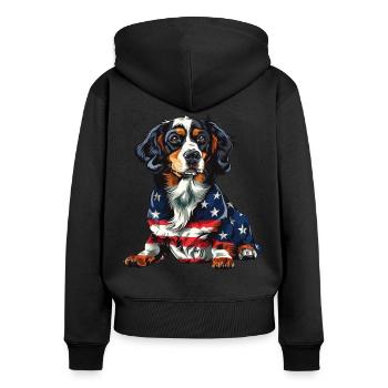 Bouvier bernois 4 juillet Drapeau américain - Sweat à capuche zippé Premium bio Femme - noir - Dos - Julia (174cm)