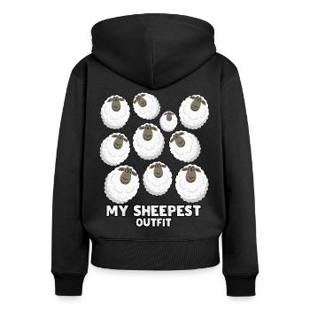 Sheep Farmer Cheap Shepherd - Frauen Premium Bio Zip Hoodie - Schwarz - Hinten - Julia (174cm)