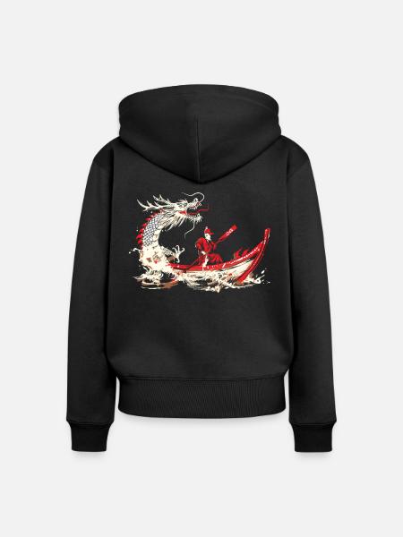 Lustiges Drachenboot-paddel - Frauen Premium Bio Zip Hoodie - Schwarz