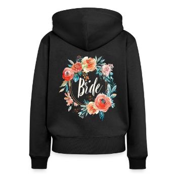 Bride Young Donkey Nasbchied Flower Wreath Gift - Women's Premium Organic Zip Hoodie - black - Back - Julia (174cm)