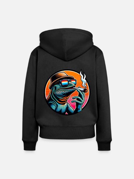 Echse Kiffen Leguan - Frauen Premium Bio Zip Hoodie - Schwarz