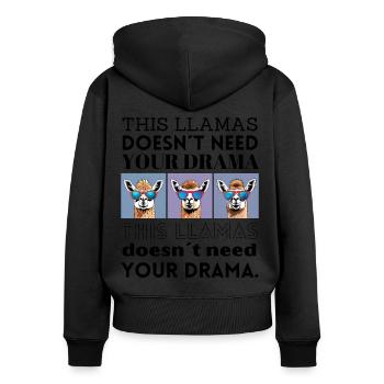 funny llamas - funny saying - drama llama - Women's Premium Organic Zip Hoodie - black - Back - Julia (174cm)