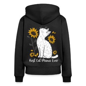 Best Cat Mama Ever - Frauen Premium Bio Zip Hoodie - Schwarz - Hinten - Julia (174cm)