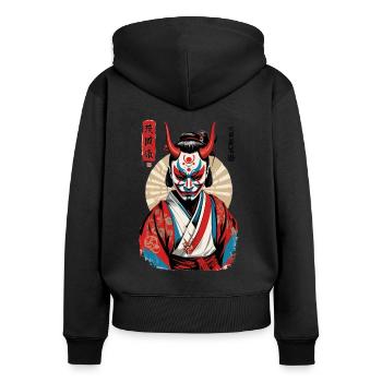 Oni Demon Mask Japanese Samurai Artwork - Women's Premium Organic Zip Hoodie - black - Back - Julia (174cm)
